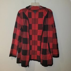Adrienne Vittadini Red and Black Plaid Zippered Women's Cardigan Size XL
